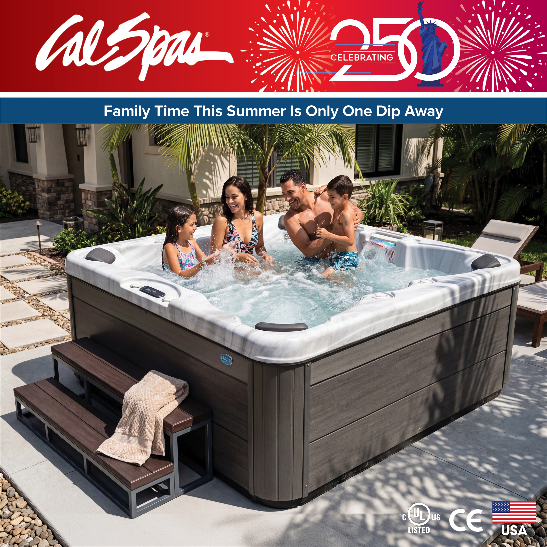 Calspas hot tub being used in a family setting - Rockaway Beach